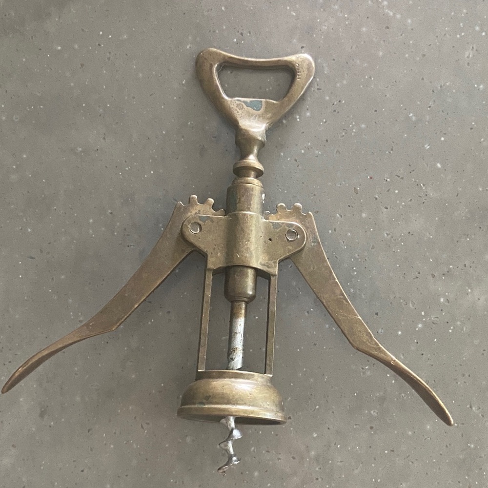 Vintage Italian Winged Corkscrew Bottle Opener - Brass Finish